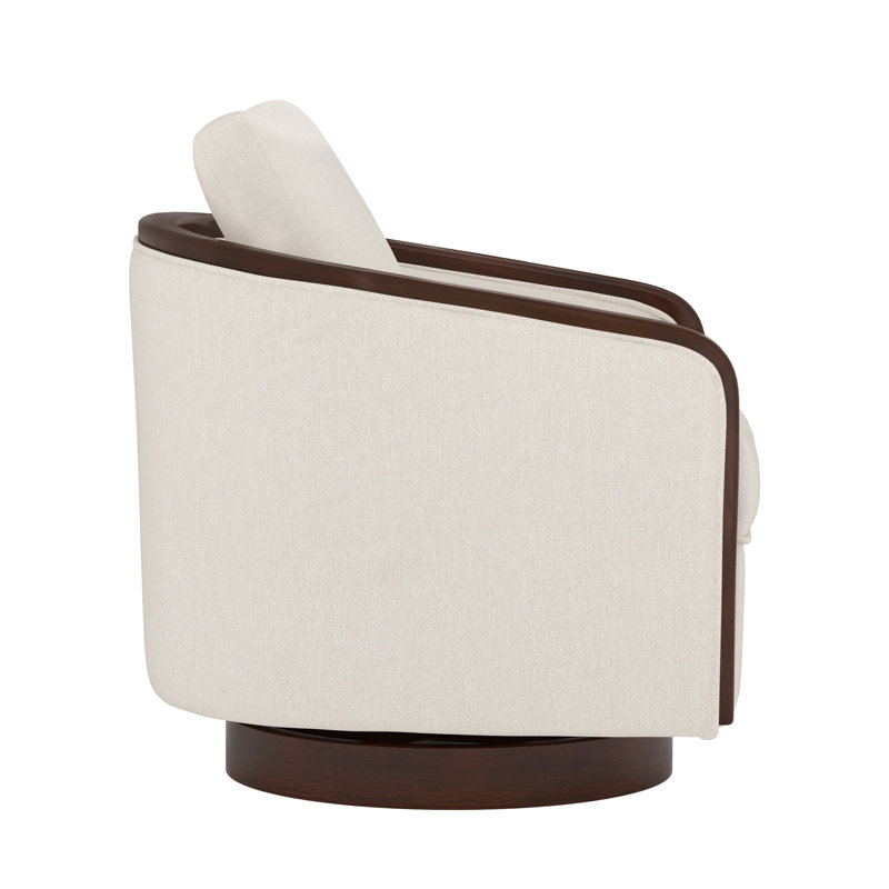 Dove 29.2" Wide Upholstered Swivel Accent Barrel Chair with Solid Wood Frame, Beige Chenille, Brown