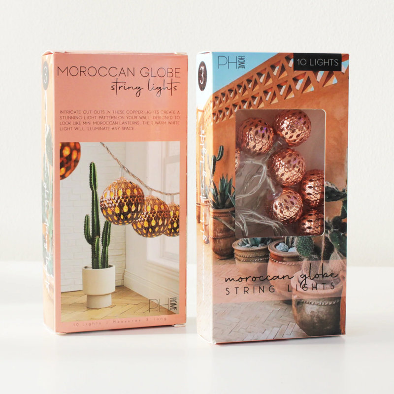 Ensemble de 3 guirlandes de billes marocaines en or rose - 10 lumières DEL blanc chaud sur cordon de 3 pi