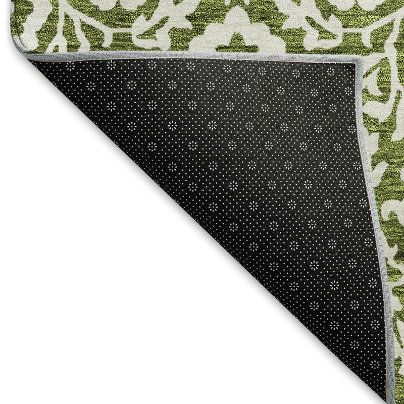Premium Machine Washable Prisco Olive Rug, Rectangle 1'8" x 2'6"