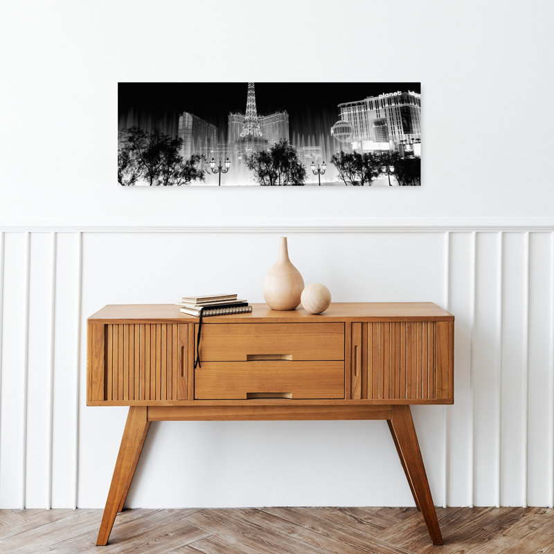 Hotels In A City Lit Up At Night The Strip Las Vegas Nevada USA by Dan Merkel - Wrapped Canvas Panoramic Print