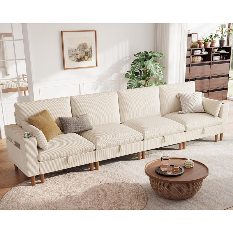 Canapé modulaire rembourré avec rangement Shepardson, Mila blanc, H 39 po x l 142 po x P 32,3 po