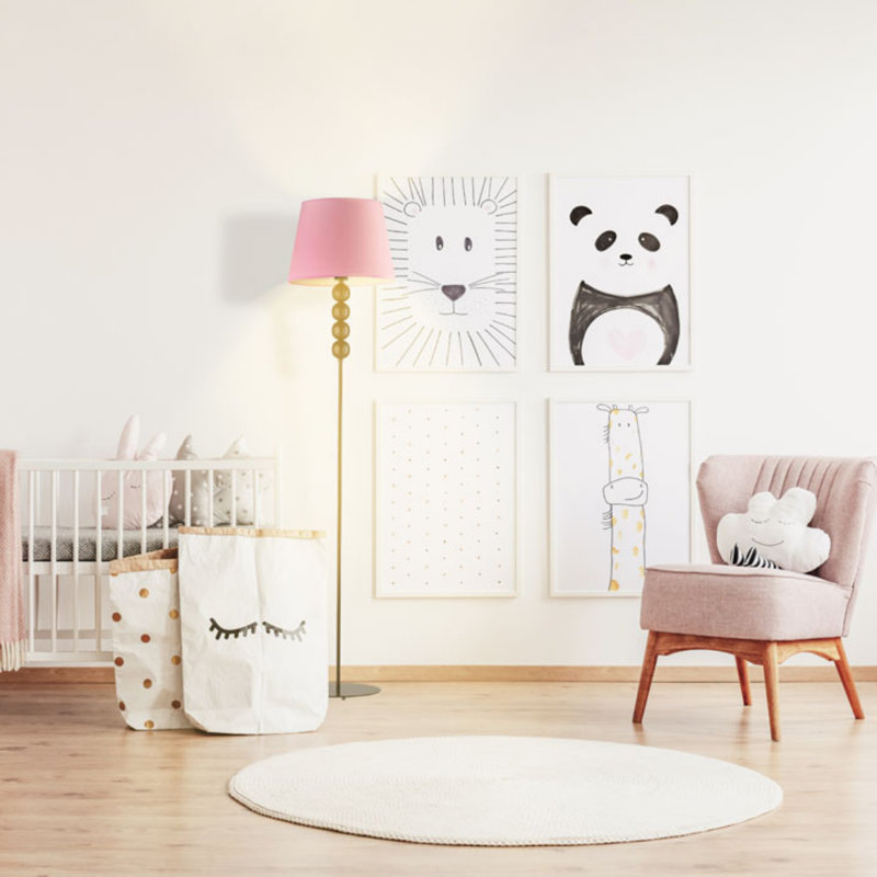 Sachso 174cm Traditional Floor Lamp, Light Pink, Silver