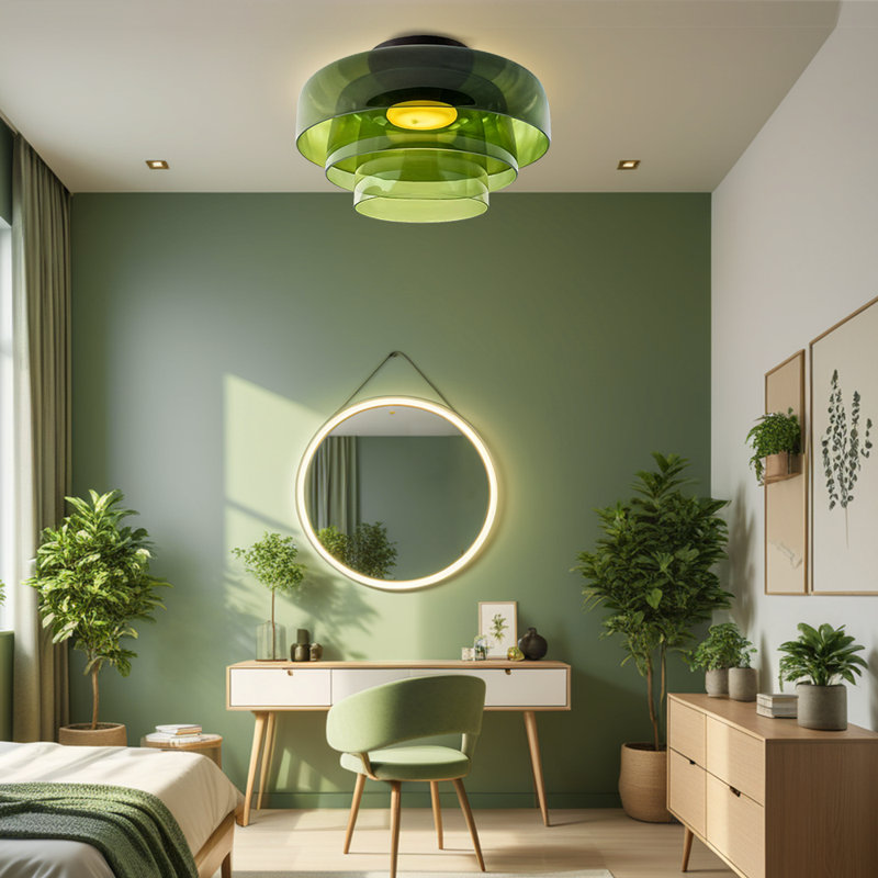 Abat-jour en verre Mid-Century, Vert, Couche triple