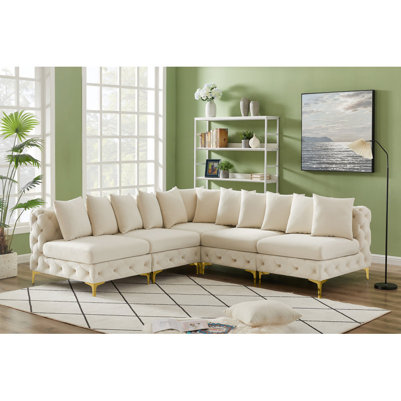 Canapé modulaire en velours 99 po, Velours crème