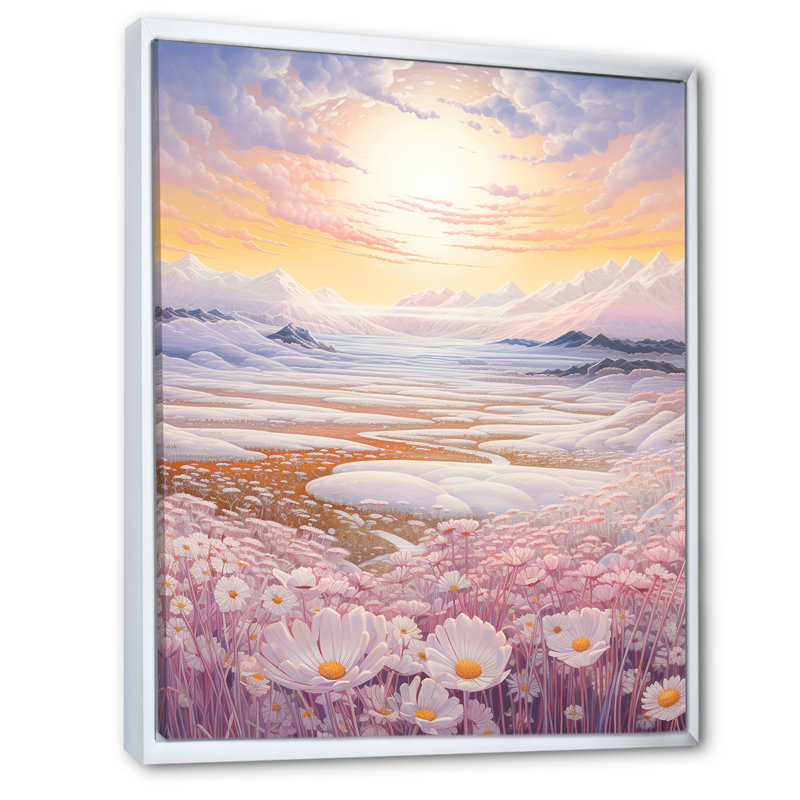 Kawaii Paries Landscape At Sunset III - Prairies, reproduction d'art sur toile, Cadre flottant blanc