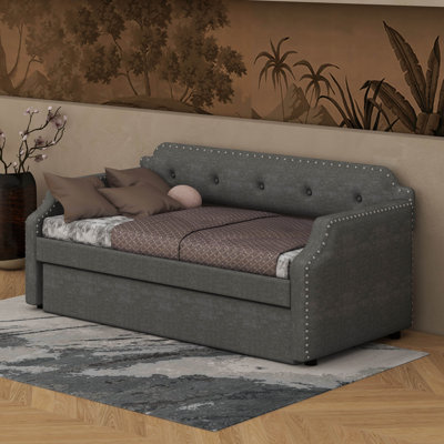 Upholstered Daybed With Trundle, Sofa Bed With Wood Slat Support by Lark Manor