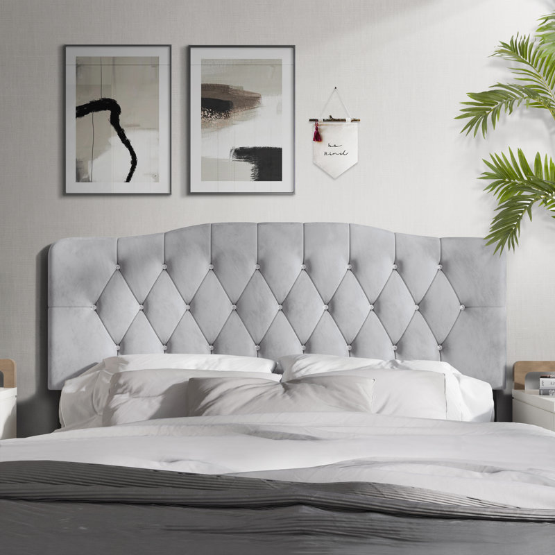 Tête de lit tapissier Dvante, Gris argenté, Très grand