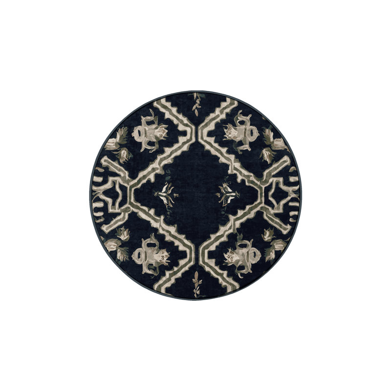 Tapis gris soyeux et moelleux, Rond 8 pi