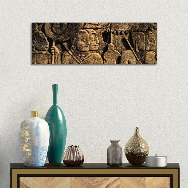 Sculptures In A Temple, Bayon Temple, Angkor, Cambodia - Wrapped Canvas Panoramic Print, 30.48 cm H x 91.44 cm W x 1.91 cm D