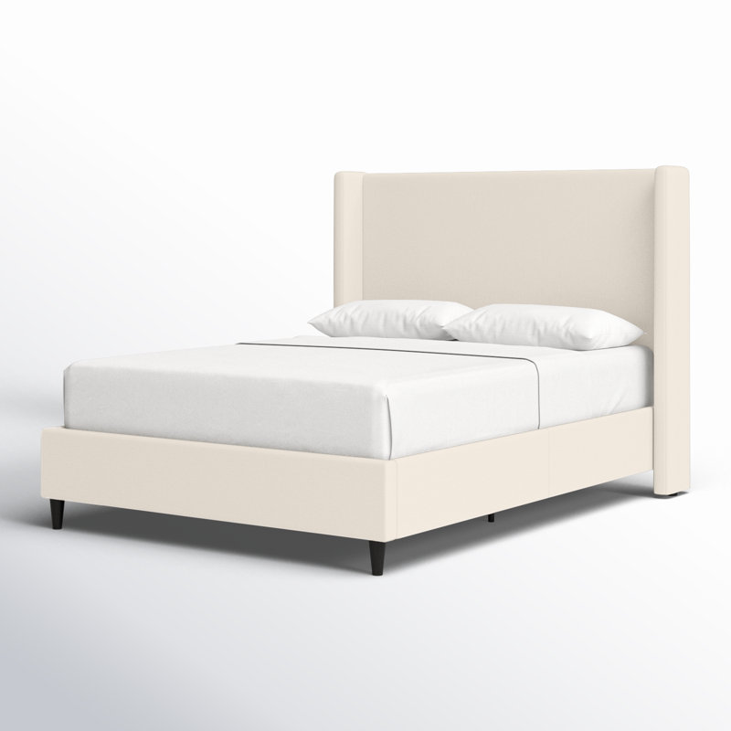 Ana Upholstered Wingback Bed, Ivory Canvas, Queen