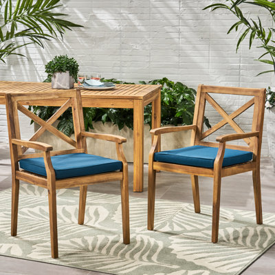 Chaise de salle à manger de 2 personnes avec coussins bleus pour le plaisir du jardin - Bois massif