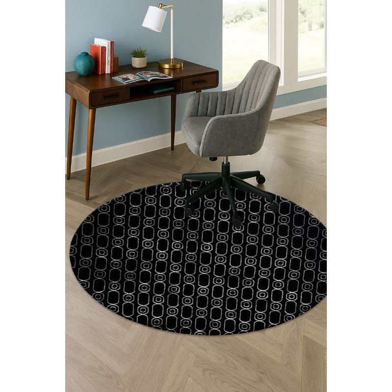 Tapis contemporain noir et argenté Vincente, Rond 3 pi 1 po