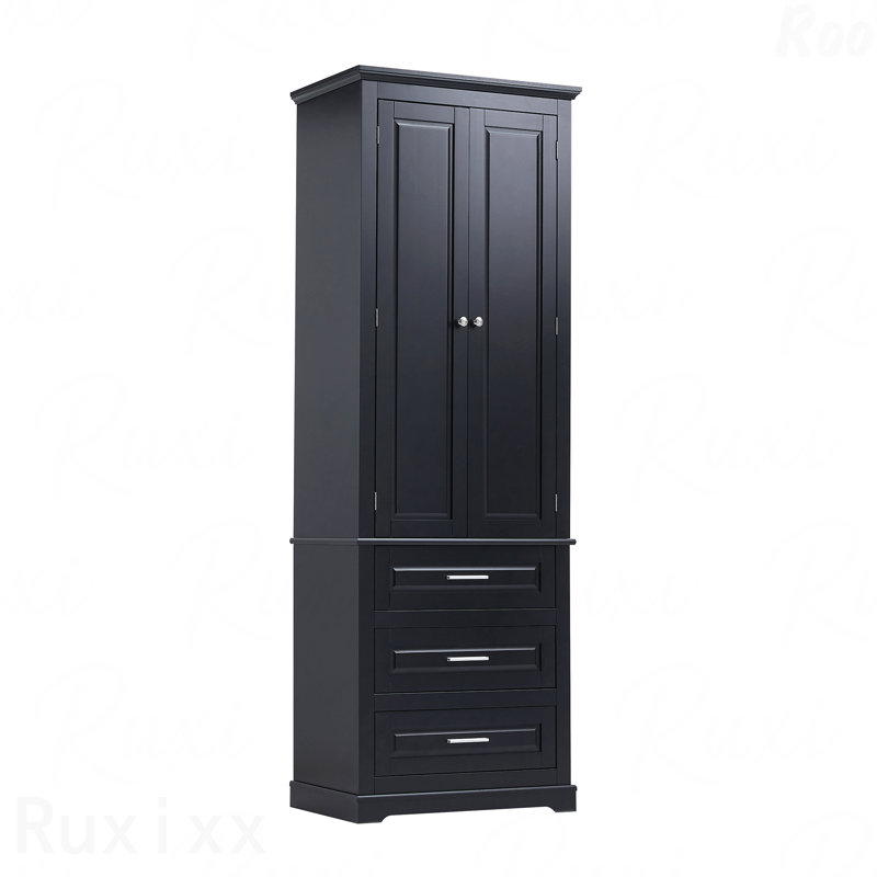 Grande armoire de rangement avec trois tiroirs pour salle de bain / bureau, noir, Black