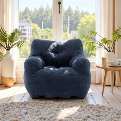 Compression Soft Teddy Adult Foam Filled Bean Bag Chairs,Dark Blue