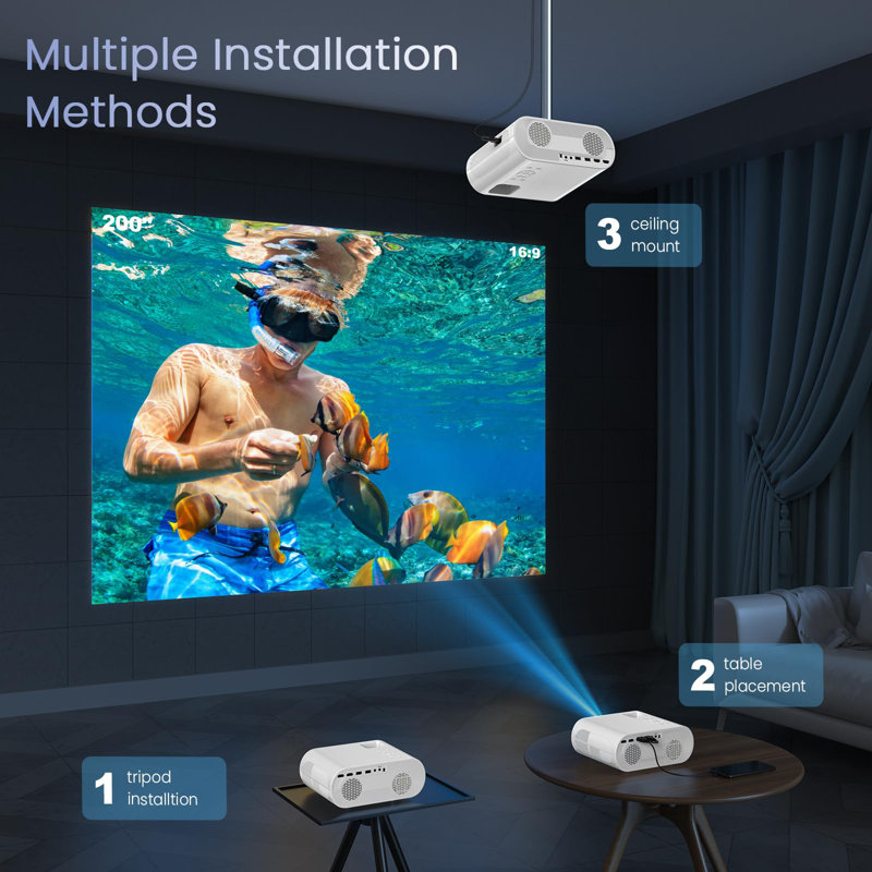 Projector, Native 1080P Full HD Bluetooth Projector With Speaker, Outdoor Portable Movie Mini Projector Compatible With Laptop, Smartphone, TV Stick, Xbox, PS5