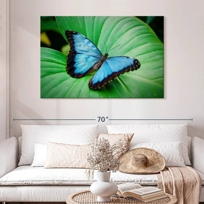 Blue Morpho On Leaf, 32" H x 48" W