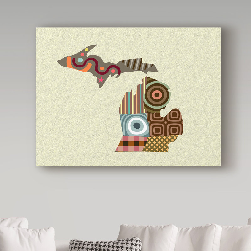 «Michigan State Map» par Buckey, impression sur toile tendue, H 14 po x l 19 po x P 2 po