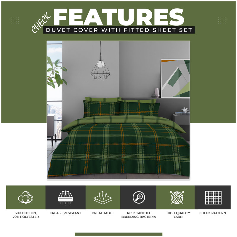 Cotton Blend Geometric Duvet Cover with Pillowcases, Double Duvet Cover + 2 Standard Pillowcases