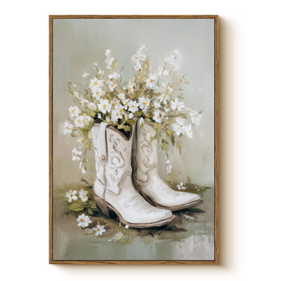Vintage Cowboy Boots Floral Framed Wall Art
