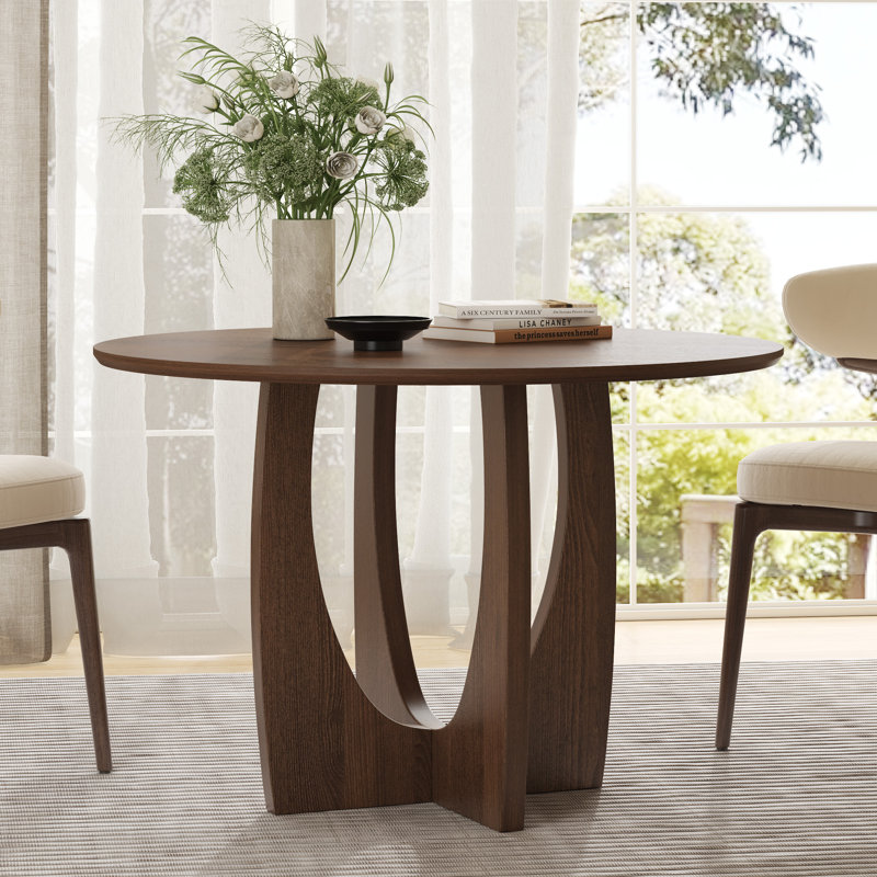 42" Cross Legs Soild Wood Round Dining Table, Walnut