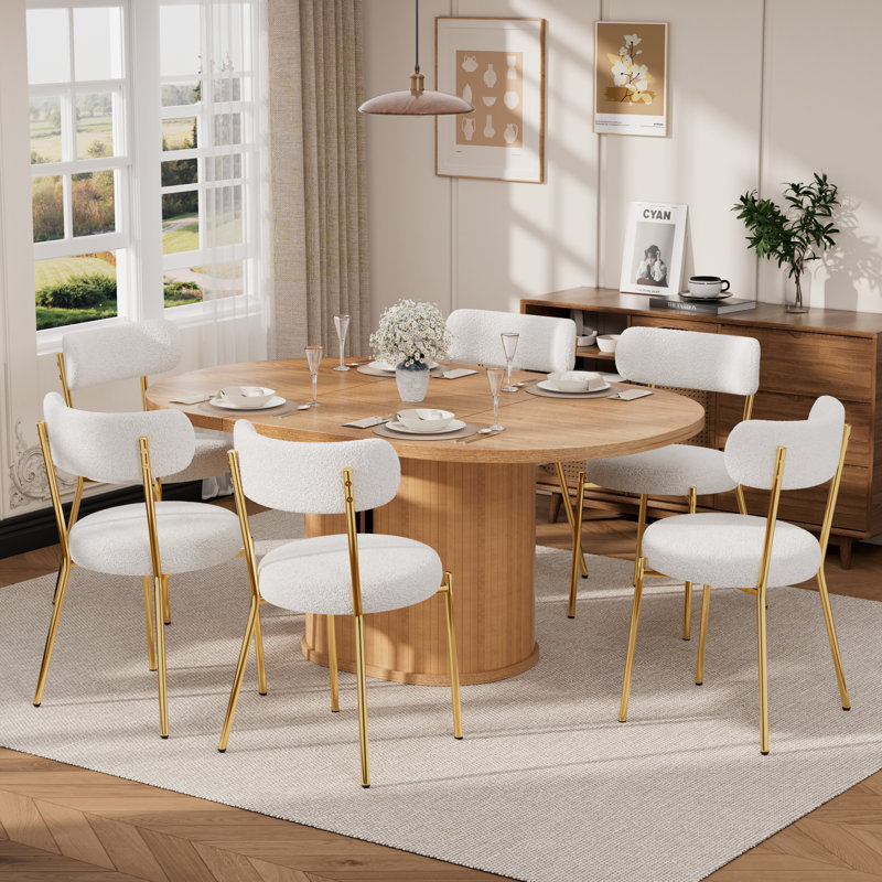 Ensemble de table de salle à manger ovale 59 po et chaises en tissu, bois naturel et métal, ensemble de salle à manger moderne pour la cuisine