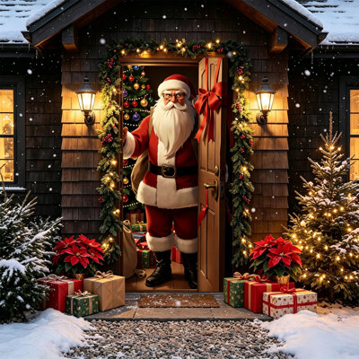 Santa Claus Open Door Christmas Door Cover Festive Front Door Decor