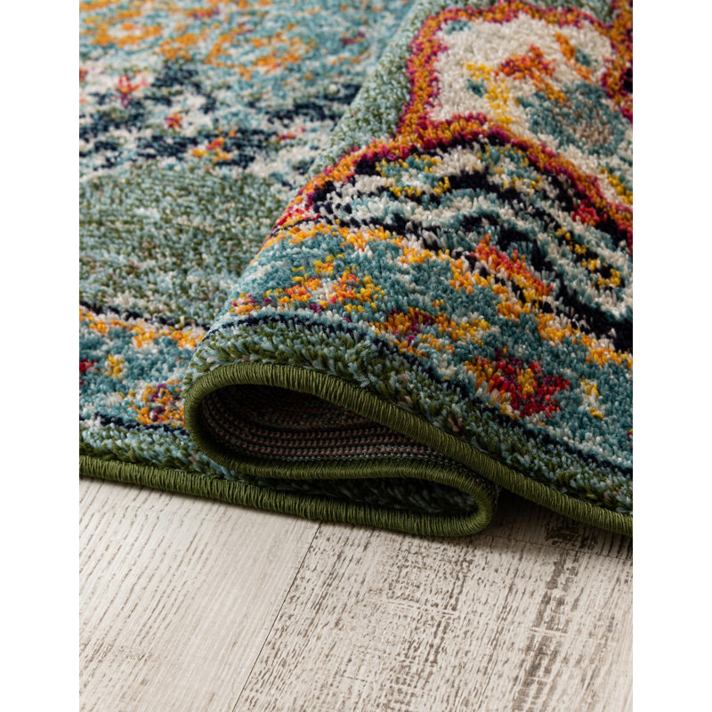 Galyean Abstract Green/Orange Area Rug, Rectangle 4'1" x 6'1"