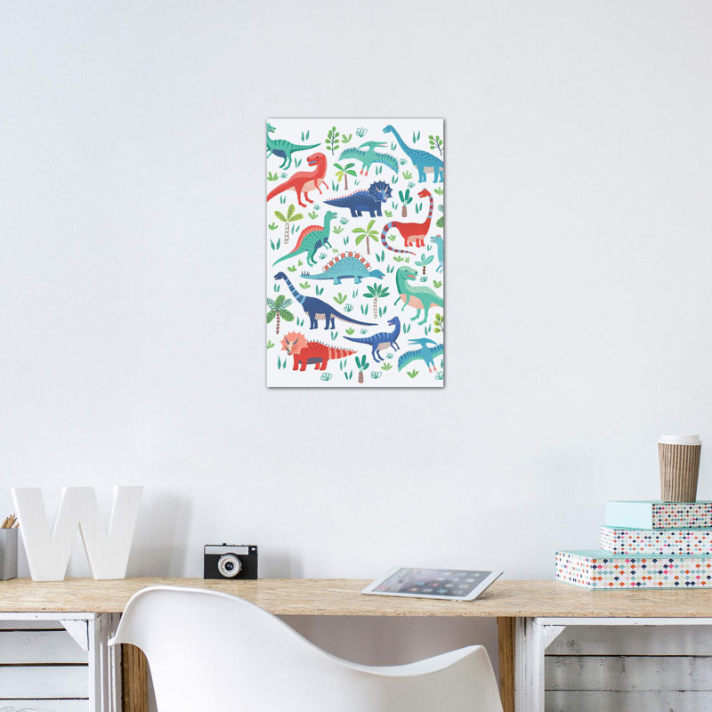«Dino Fun I» par Ninola Design - reproduction d'art, H 48 po x l 32 po x P 1,5 po, Toile tendue, Pas de tapis