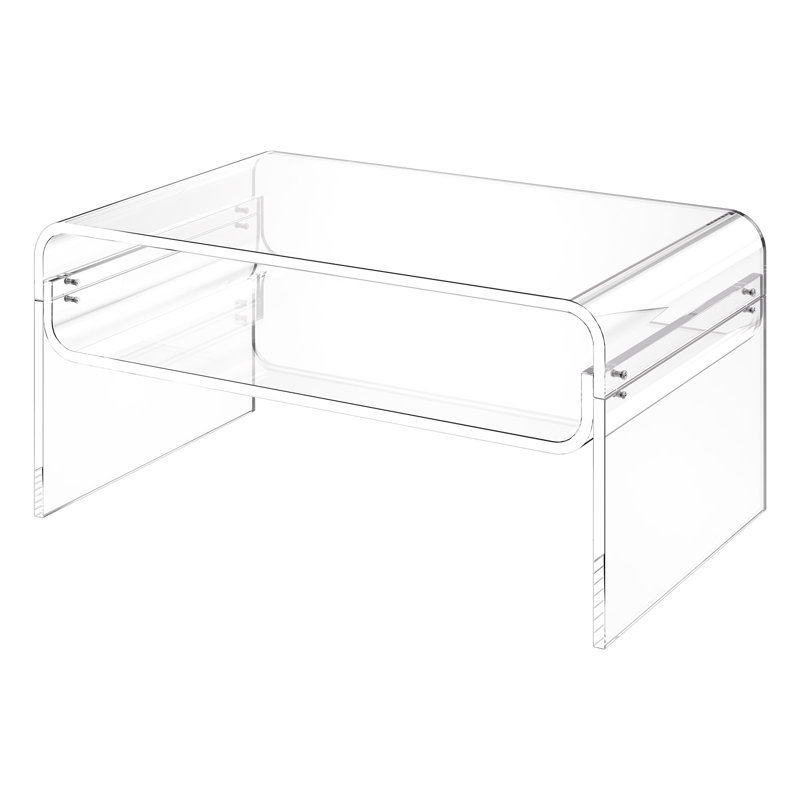 Acrylic Coffee Table, 2 Tiers Center Table with Storage Shelf, Modern Rectangle Acrylic Coffee Desk, Ideal for Dining Room, Kitchen Island, Restaurant, Office, 19.7 x 31.5 x 15 in (Clear)