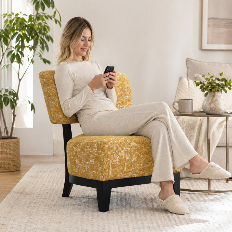 2-Pieces Subtle Abstract Textured Fabric Accent Chair, Yellow
