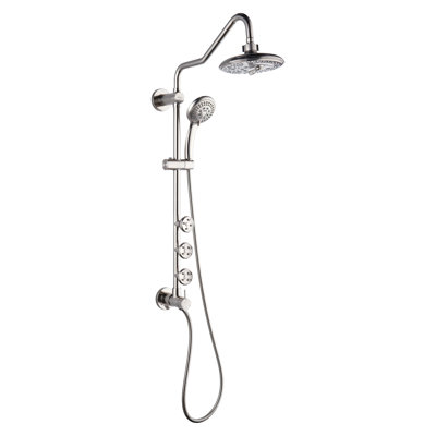 FORNO ACQUA  AcquaSPA Retrofit Shower, Overhead Rainfall, 8 Inch Shower Head, Handheld Shower Head, Body Jets, 6 Function Diverter, Brushed Nickel Finish, 1.8 GPM Flow Rate