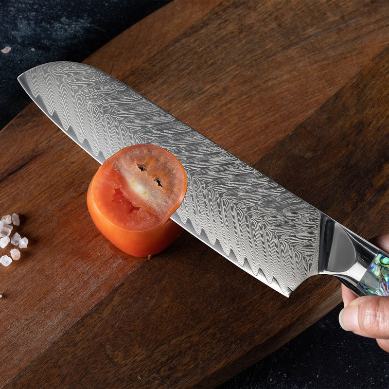 Couteau Santoku japonais en acier Damas 7 "avec poignée en coquille d'ormeau" Umi