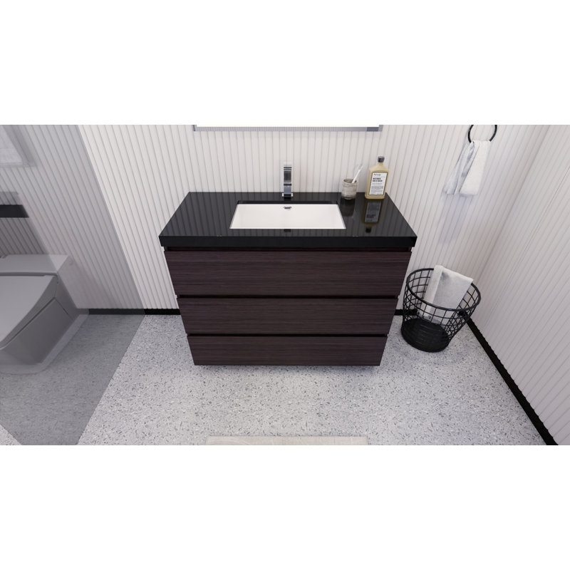Base de meuble-lavabo Reyes, Chêne gris foncé