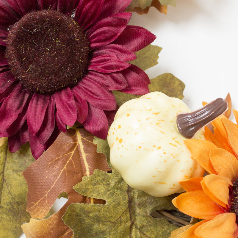 20" Thanksgiving Wreath with Faux Pumpkin and Sunflower for Front Door Window Wall