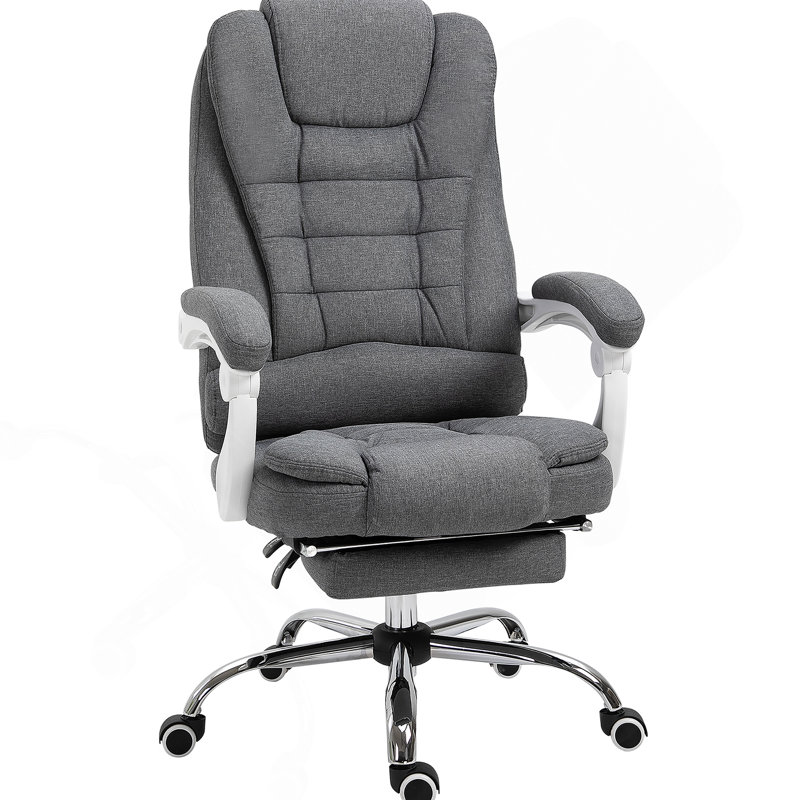 Chaise de bureau en polyester, pivotante, support lombaire, hauteur réglable, appui-tête, repose-pieds, roulettes