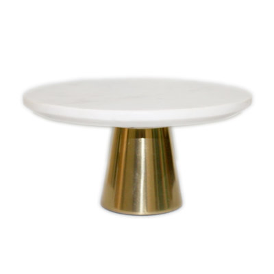 White Marble Cake Plate with Gold Base