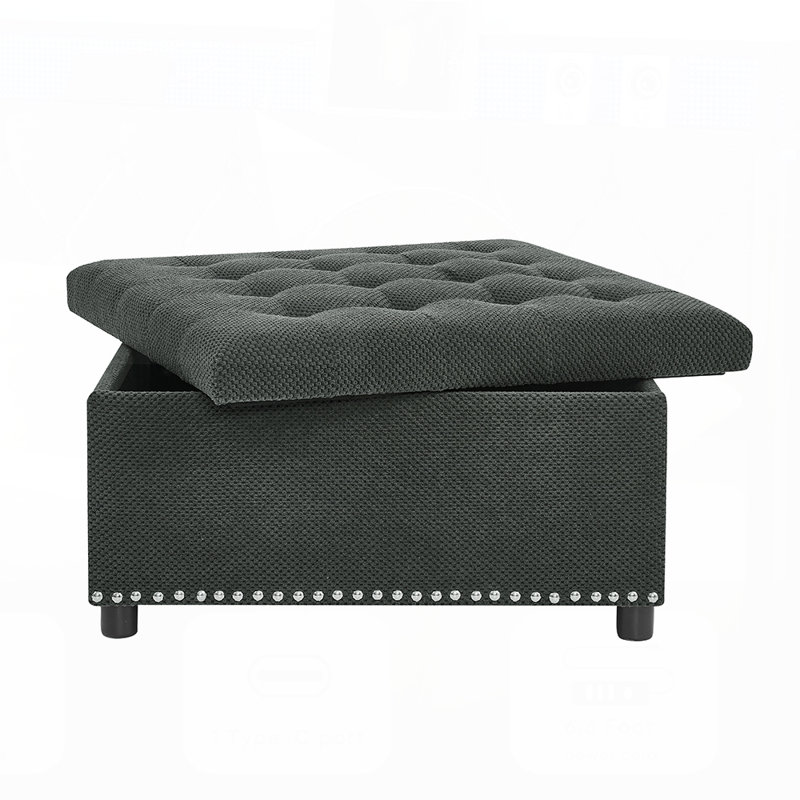 Tufted Storage Ottoman with Nailhead Trim, Ideal for Living Room and Bedroom, Multi-Functional and Stylish Home Decor