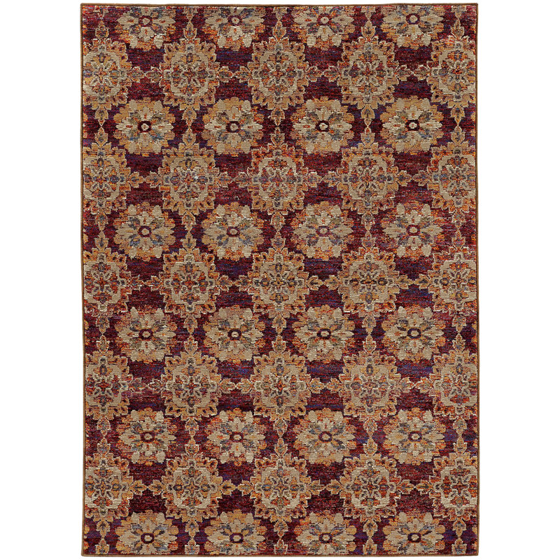 Tapis oriental rouge / or Pichard, Rectangle 1 pi 10 po x 3 pi 2 po