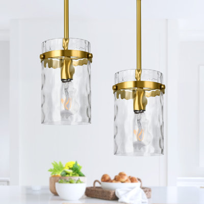  (Ensemble de 2) Luminaire suspendu en verre martelé soufflé à la main 1 lumière, l 4,72 po