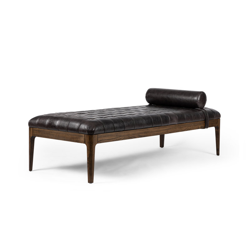 Joanna Leather Bench, Sonoma Black Genuine Leather