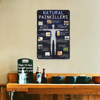 Décoration en étain de haute qualité, affichage graphique des antalgiques naturels, durable, résistant à la décoloration, facile à accrocher, parfait pour la maison, la cuisine ou le bar pour ajouter un charme rustique ou moderne.