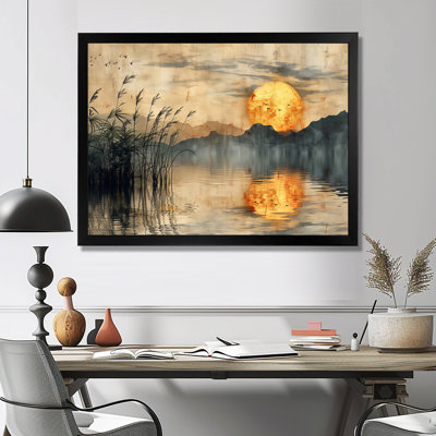Gold Japanese Sunset On Lake In Summer I - Japan Wall Art Living Room