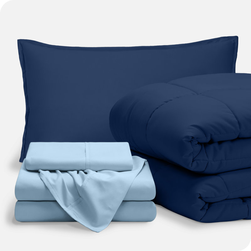 Lit dans un sac en microfibre 1800 de qualité supérieure 1800, Bleu foncé/bleu pâle