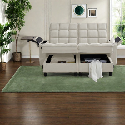 Multifunctional Sofas With Storage, Beige Wood Modern Sleeper For Home