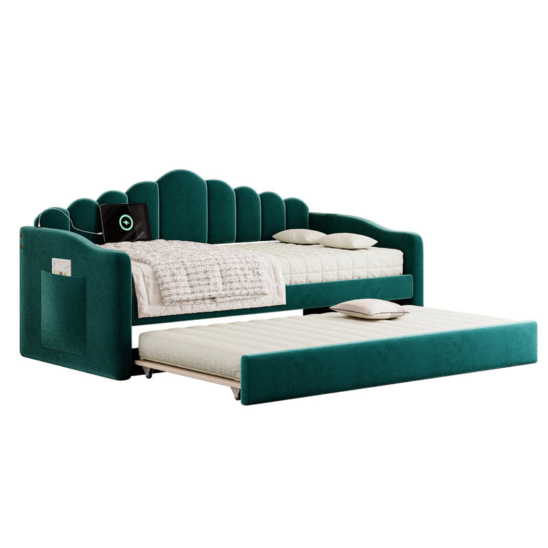 Lit de jour rembourré avec couchette, Vert