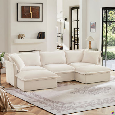 Wauseon 120"W Modular LAF RAF Sectional, Sofa Couch, 3 Seater, 2 Ottomans