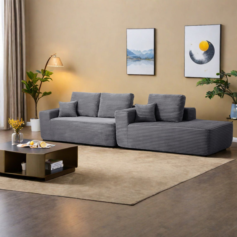 Canapés modernes en tissu moelleux, méridienne en L de 104 po, design minimaliste pour la maison