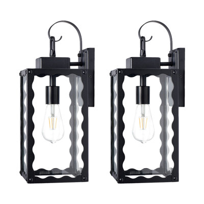 Appliques murales d'extérieur de grande taille, luminaire extérieur surdimensionné noir mat de 18 pouces avec verre transparent, éclairage de porche imperméable, appliques modernes pour maison, garage, homologué ETL (ondulé)