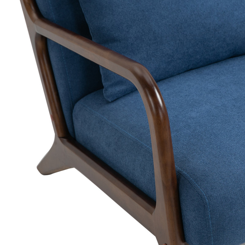 25.6'' Wide Mid Century Upholstered Solid Wood Accent Chair with an Extra Pillow, Blue