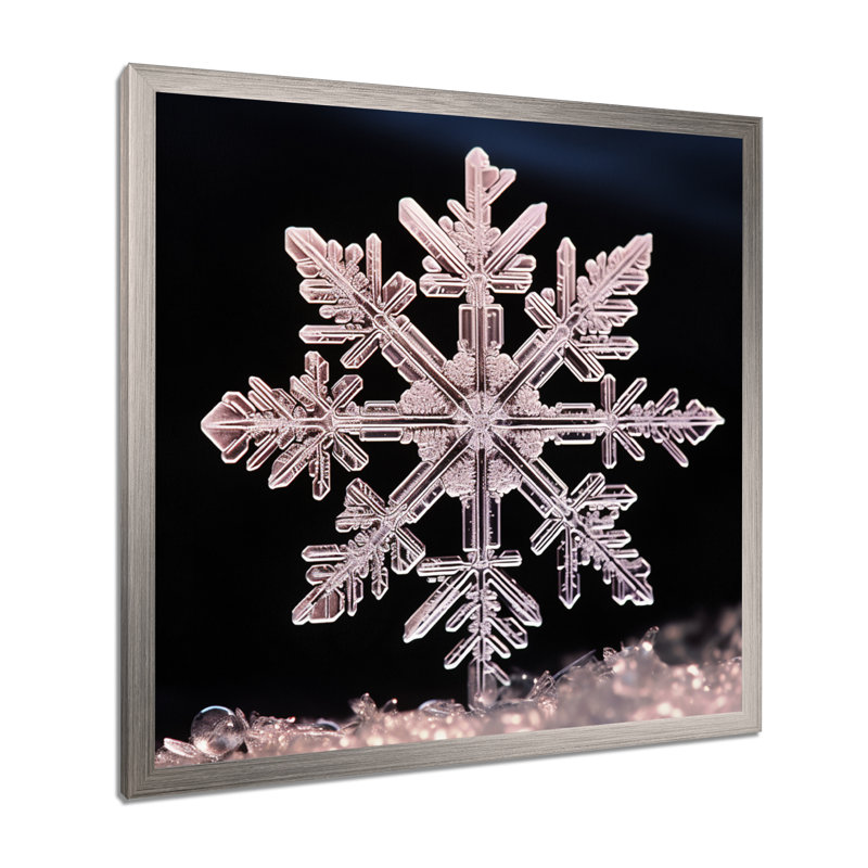 Crystal Snowflake Tranquillity I - Winter Landscape Wall Art, Silver Single Picture Framed, 30" H x 30" W x 1.5" D